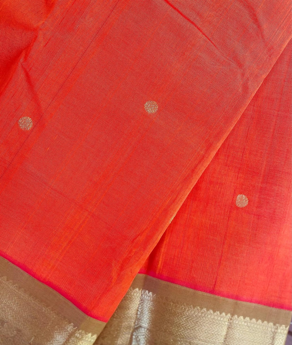 Kanjivaram Silk Cotton Saree Korvai Border - Orange w/ Khaki