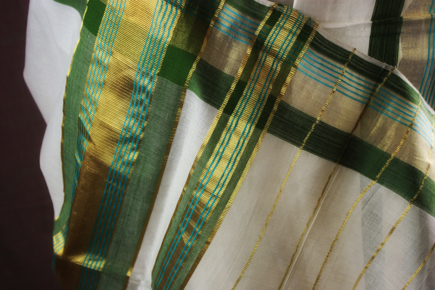 Kasavu Handloom Saree - Off White w/Green