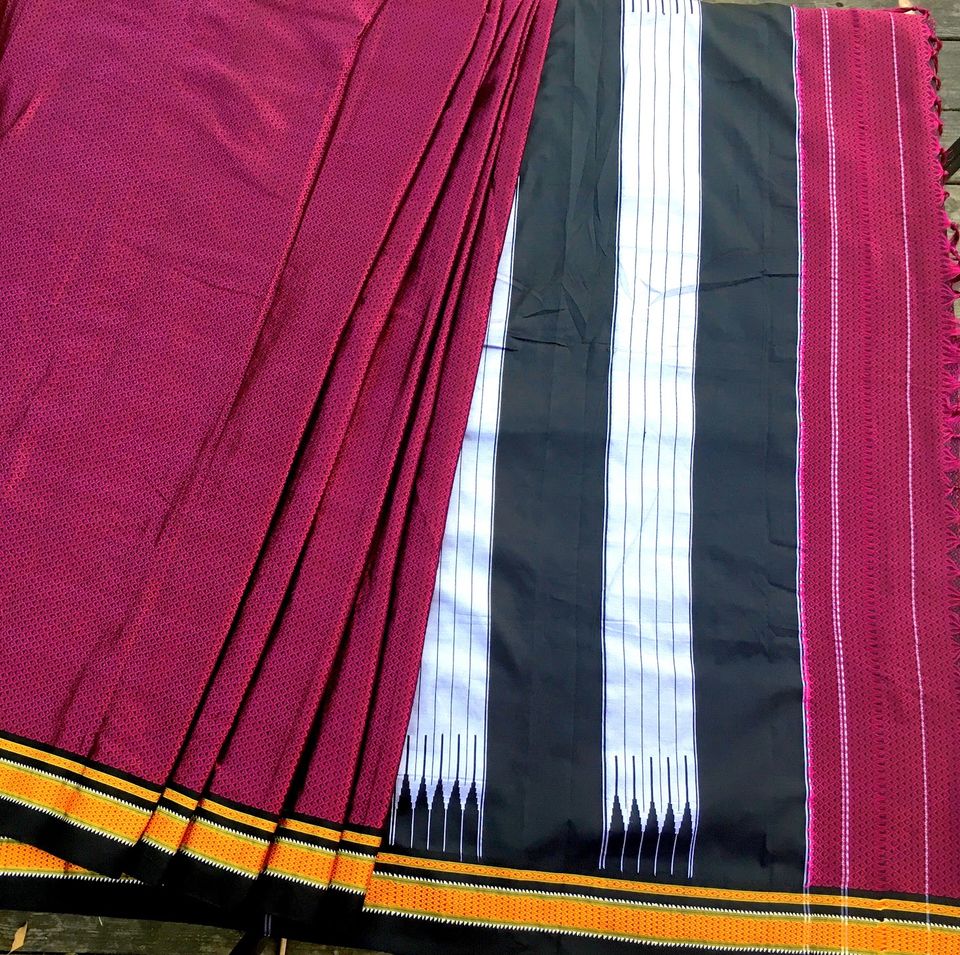 Khun Handloom Saree - Majenta w/ Black