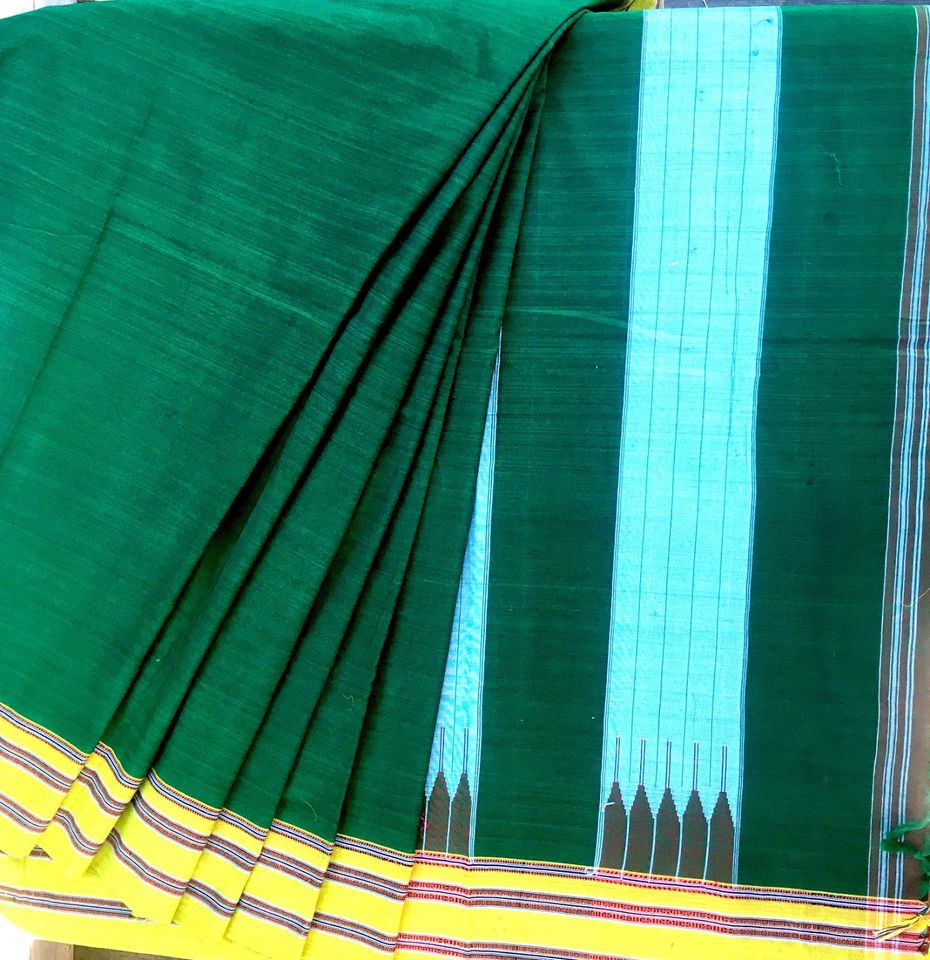 Ilkal Handloom Saree - Dark Green w/ Light green