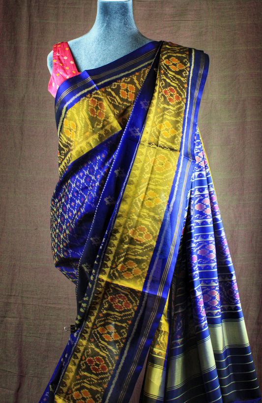 Rajkot Patola Ikat Pure Silk Saree - Royal Blue