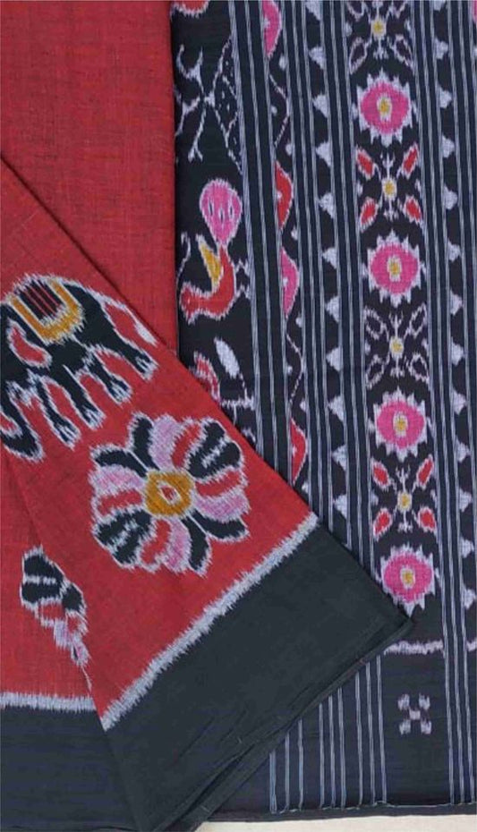 Khandua Ikat Handloom Saree - Red/ Black