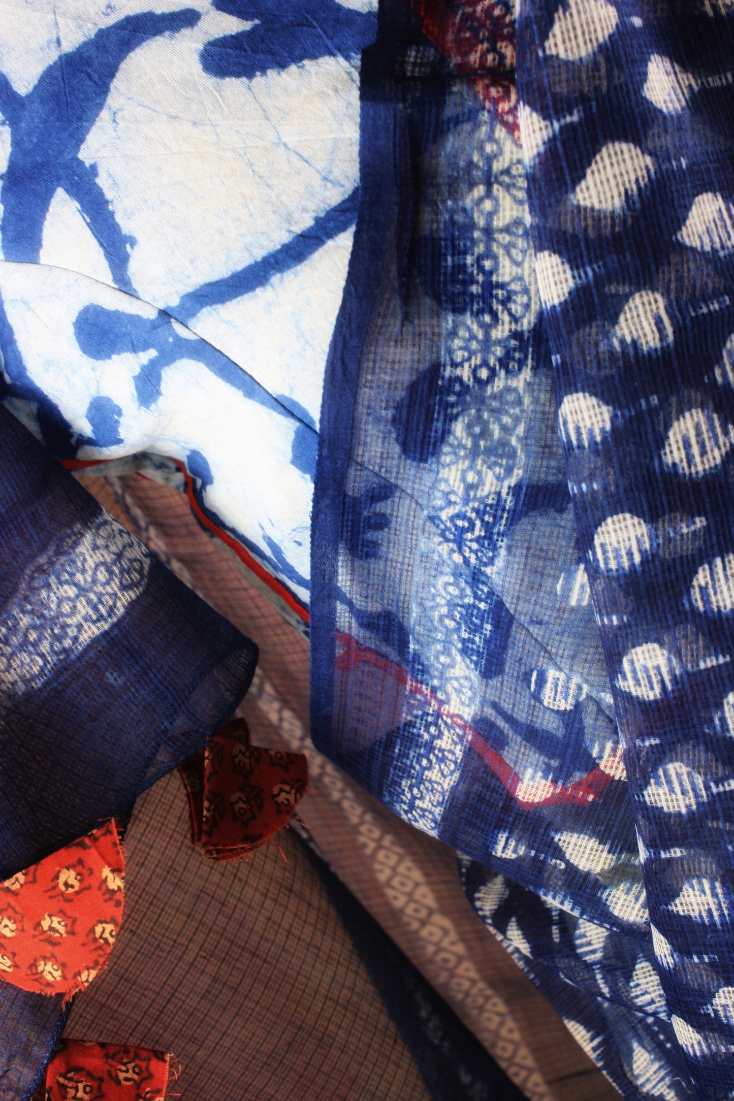 Kota Doria Saree w/ Bagru Hand block Print-Indigo