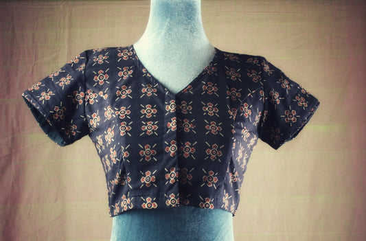 Ajrakh Patch work Blouse -Short sleeves