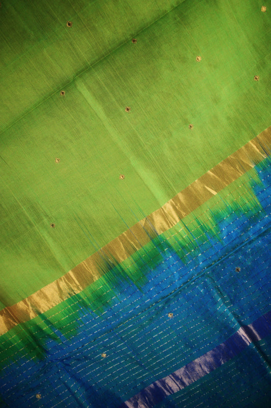 Venkatagiri Handloom Silk Cotton Saree - Light Green w/ Blue