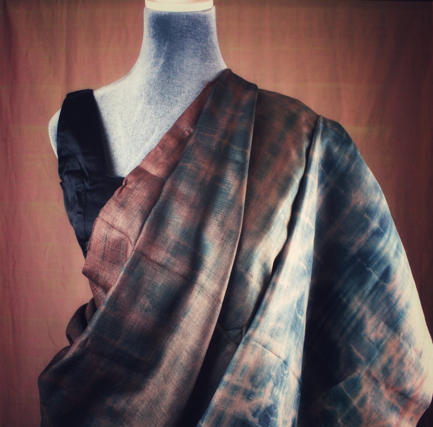 Hand crafted Ombre dye Tussar Silk Saree - Black/Brown