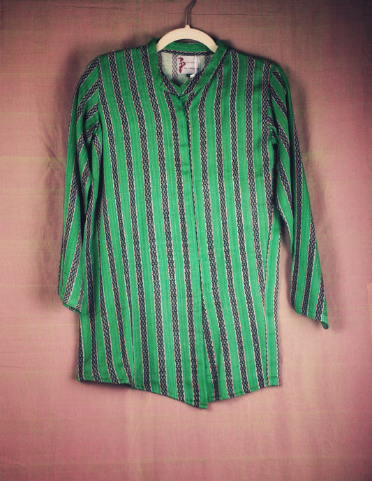 Boys Mashru Kurta - Green Stripes