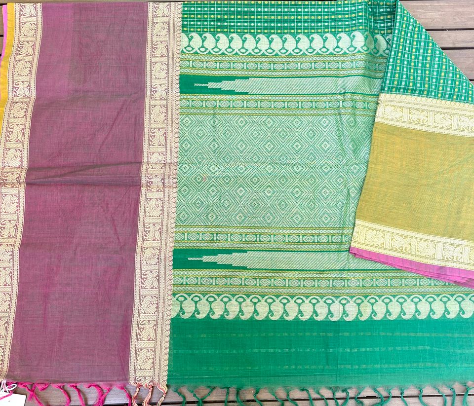 Kanjivaram Cotton Saree - Green Lakshadeepam