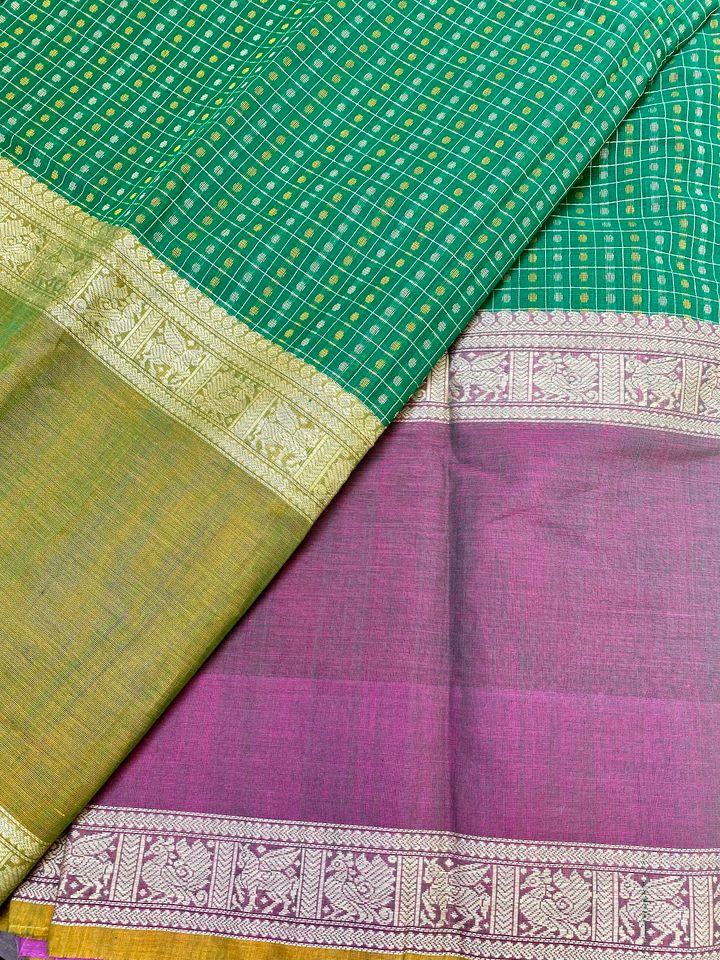 Kanjivaram Cotton Saree - Green Lakshadeepam