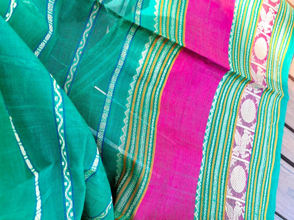 Kanjivaram Cotton Saree - Green w/ Pink Veldhari