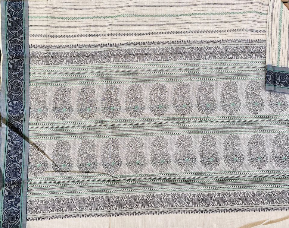 Kanjivaram Cotton Saree - Off white w/ Gray