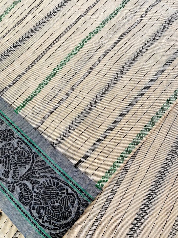 Kanjivaram Cotton Saree - Off white w/ Gray