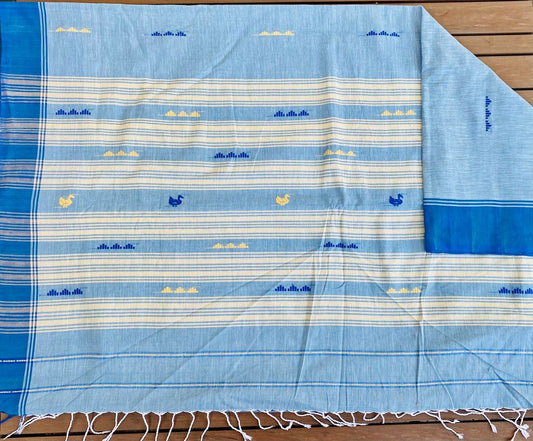 Assam Kamrup Handloom Saree - Baby Blue w/ Blue