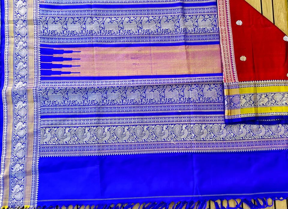 Kanjivaram Pure Silk Zero Zari Saree - Maroon w/ Indigo