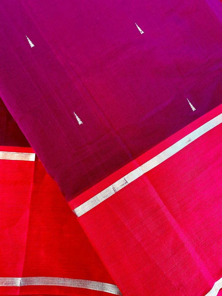 Kanjivaram Silk Cotton Saree - Pakku color w/ Red