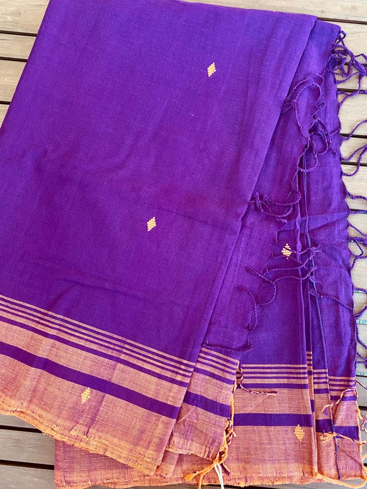 Assam Kamrup Handloom Saree - Purple w/ Orange