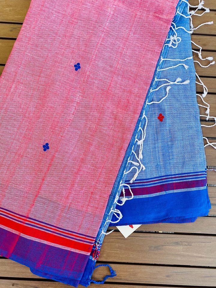 Assam Kamrup Handloom Saree - Blue and Red