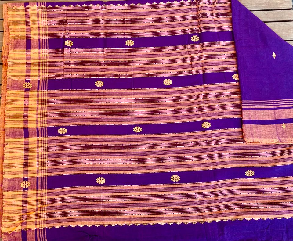 Assam Kamrup Handloom Saree - Purple w/ Orange