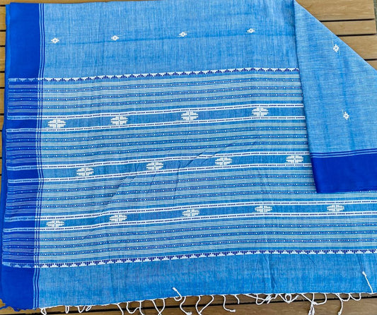 Assam Kamrup Handloom Saree - Blue w/ Blue