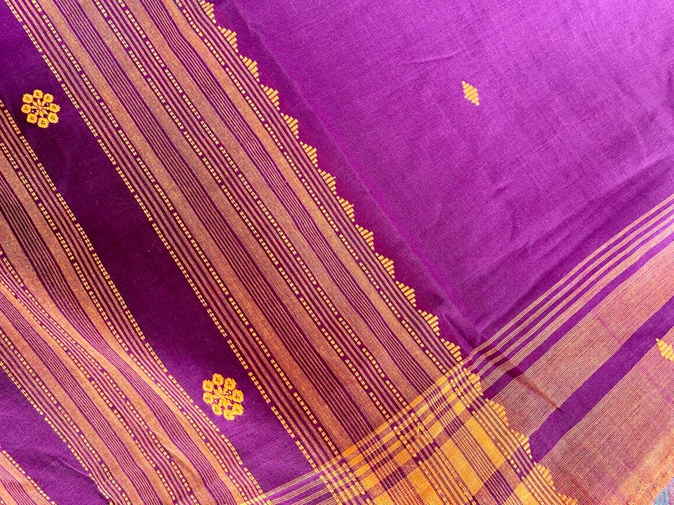 Assam Kamrup Handloom Saree - Purple w/ Orange