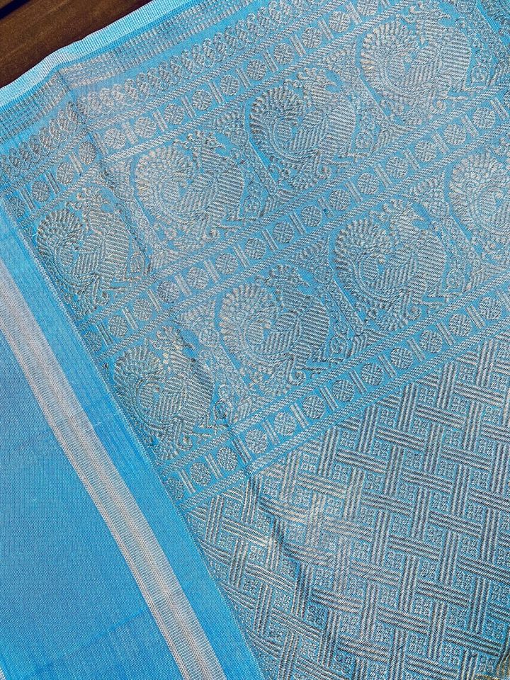 Kanjivaram Pure Silk Pure Zari Saree - Vanasingaram Sky blue