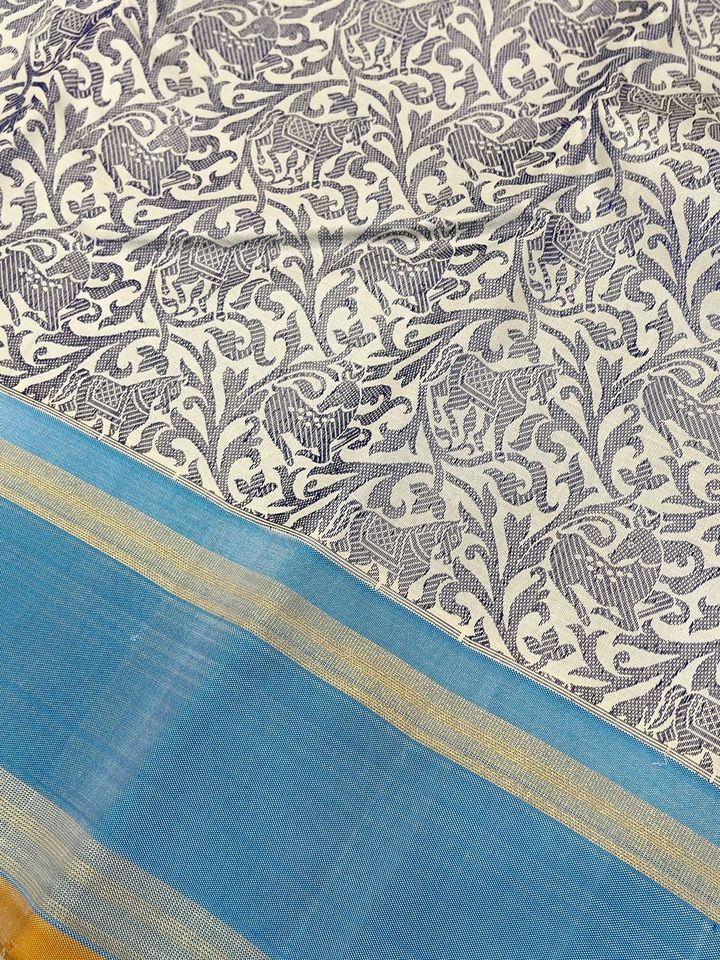 Kanjivaram Pure Silk Pure Zari Saree - Vanasingaram Sky blue