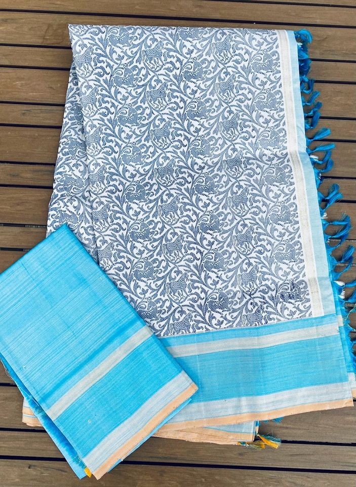 Kanjivaram Pure Silk Pure Zari Saree - Vanasingaram Sky blue