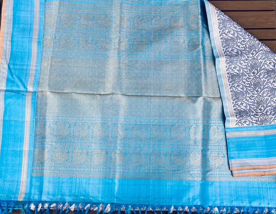 Kanjivaram Pure Silk Pure Zari Saree - Vanasingaram Sky blue