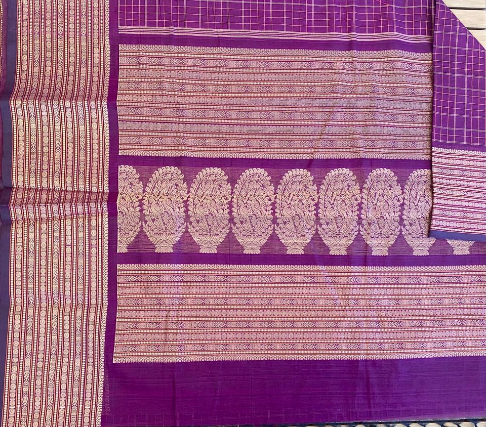 Kanjivaram Cotton Saree - Purple checks