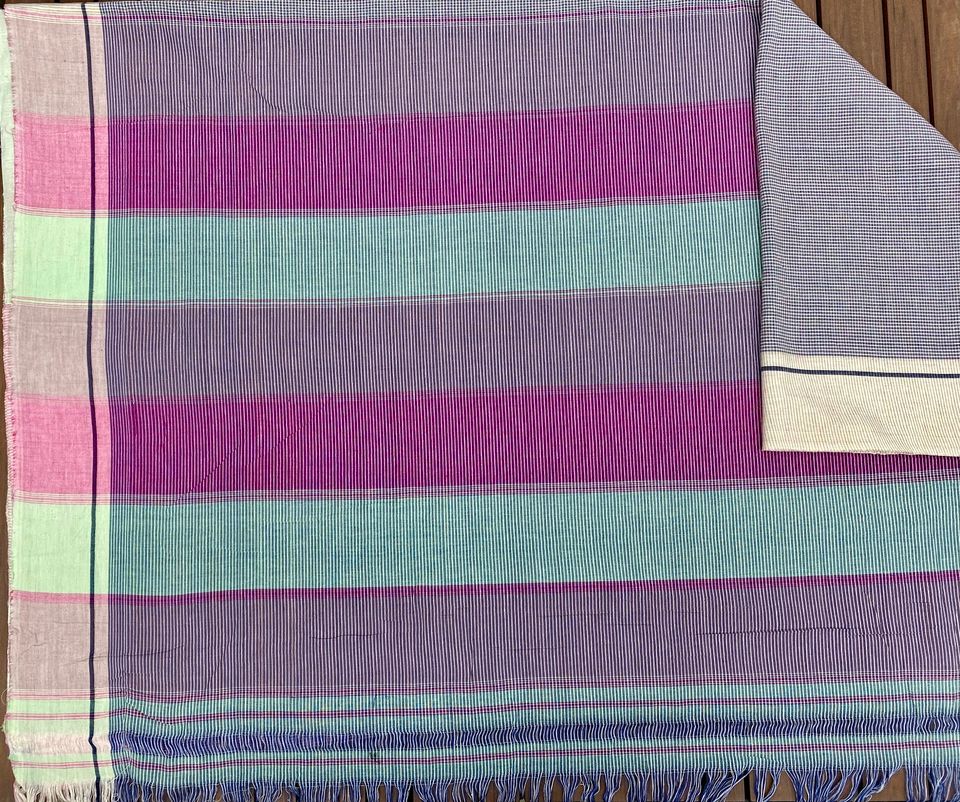 Patteda Anchu Handloom Saree - Green/ Pink checks with White border