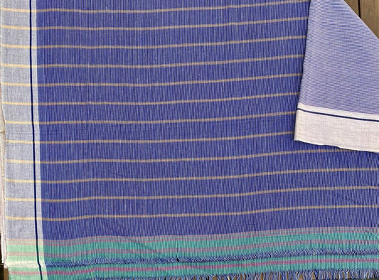 Patteda Anchu Handloom Saree -Blue checks with White border