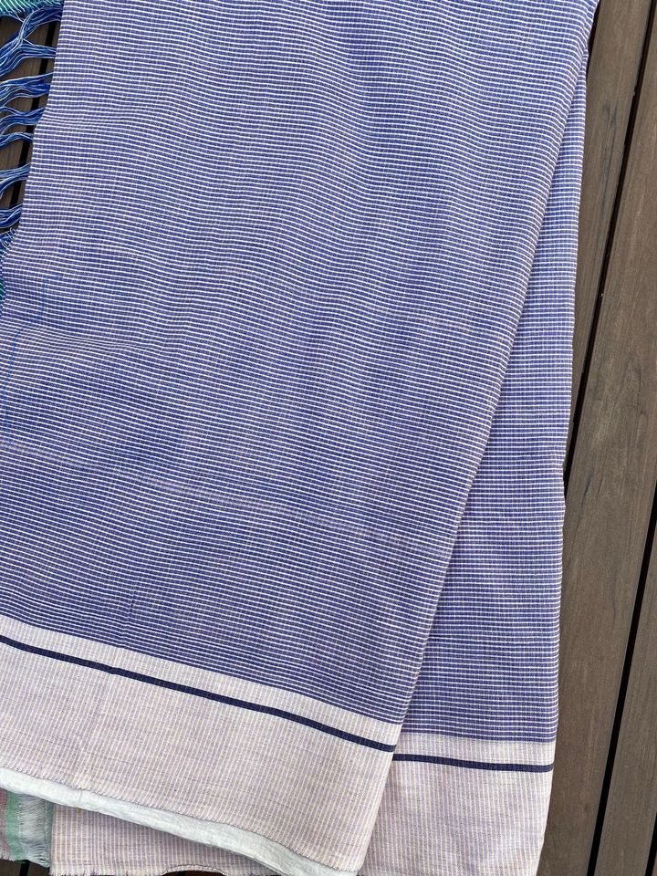 Patteda Anchu Handloom Saree -Blue checks with White border