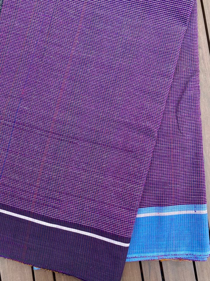 Patteda Anchu Handloom Saree - Maroon checks with Blue, Maroon