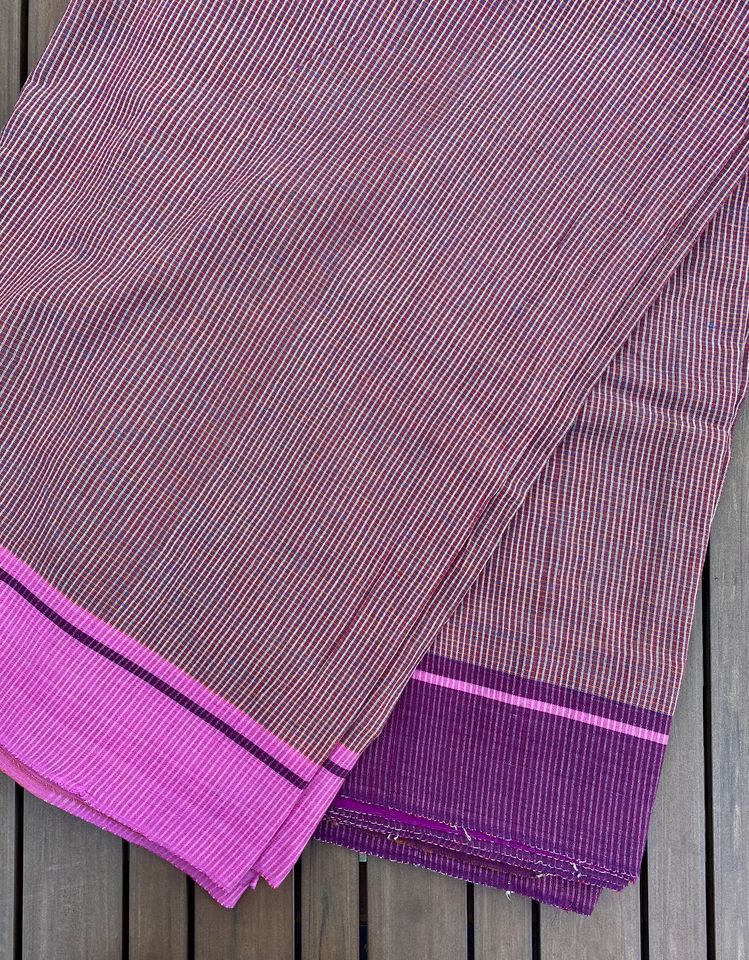 Patteda Anchu Handloom Saree - Maroon checks with Pink, Maroon