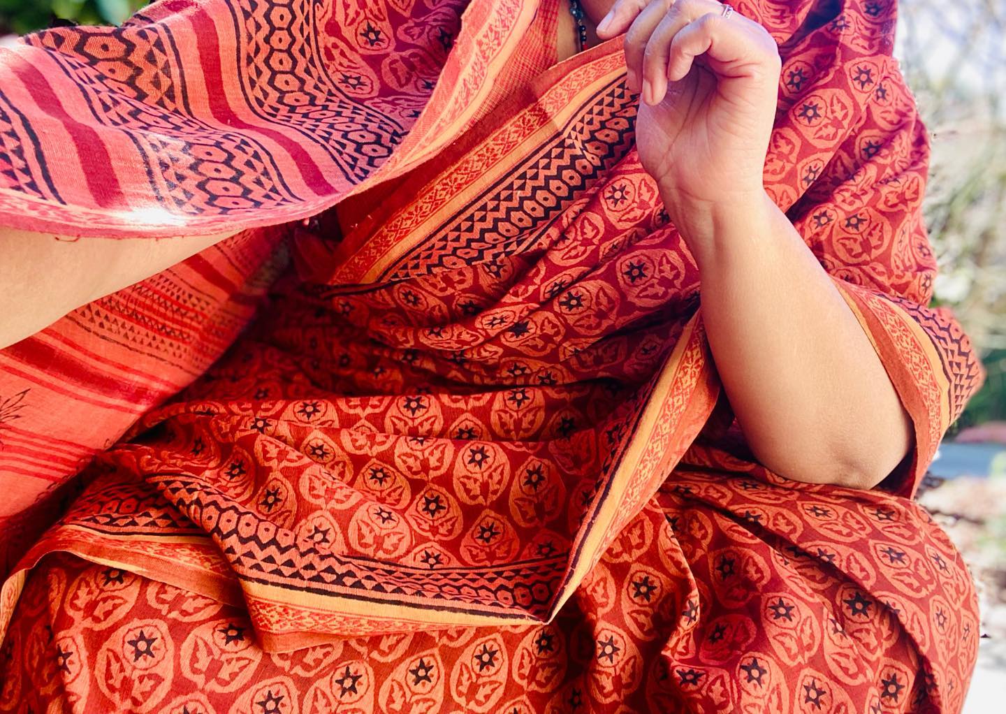 Khadi Saree w/ Bagru Hand block Print- Red