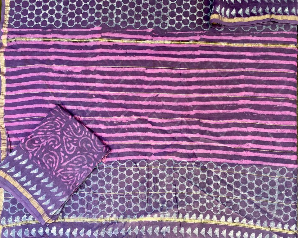 Chanderi Saree w/ Bagru Hand block Print- Purple