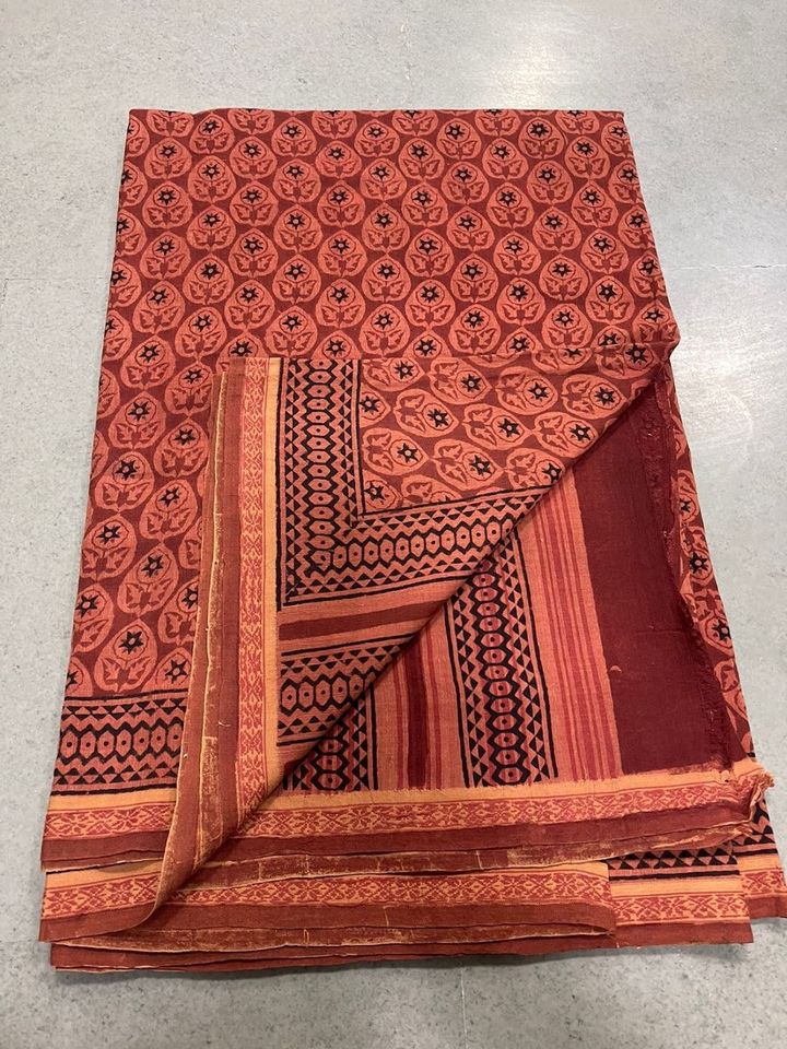 Khadi Saree w/ Bagru Hand block Print- Red