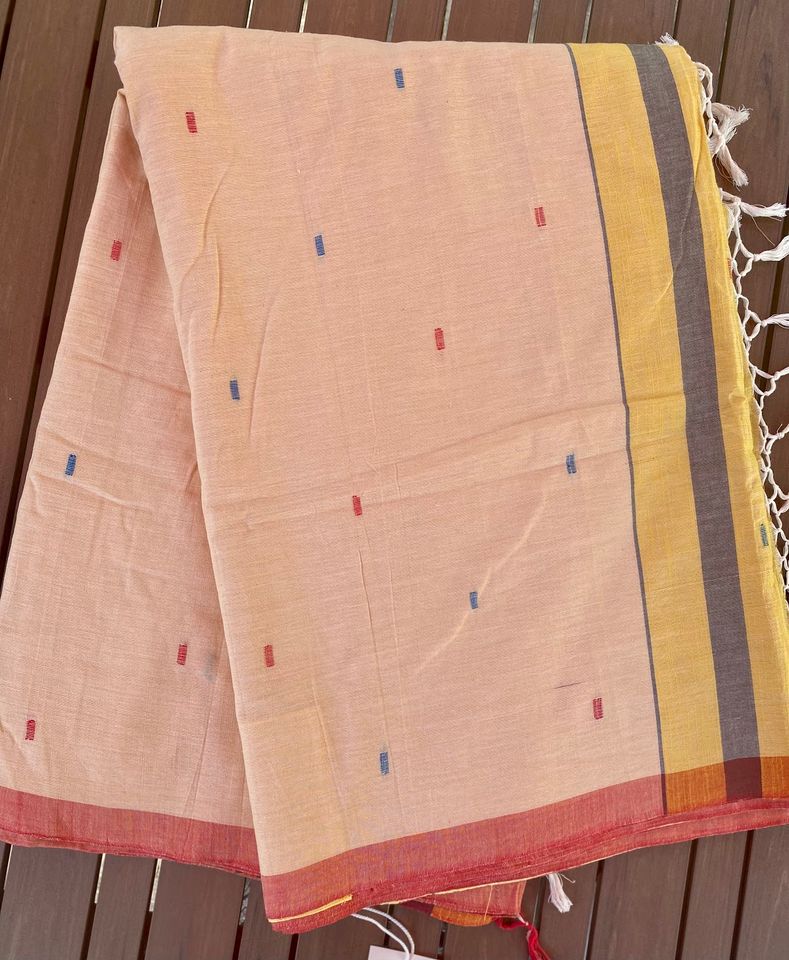 Muslin Jamdani Handloom Saree - Yellow