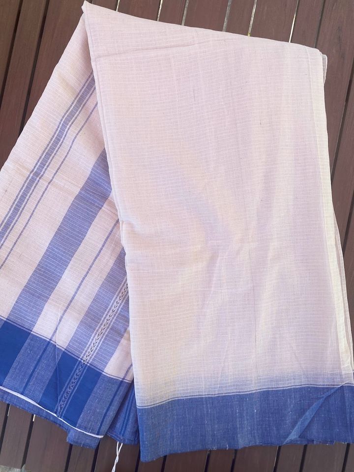 Muslin Jamdani Handloom Saree - White w/ Blue