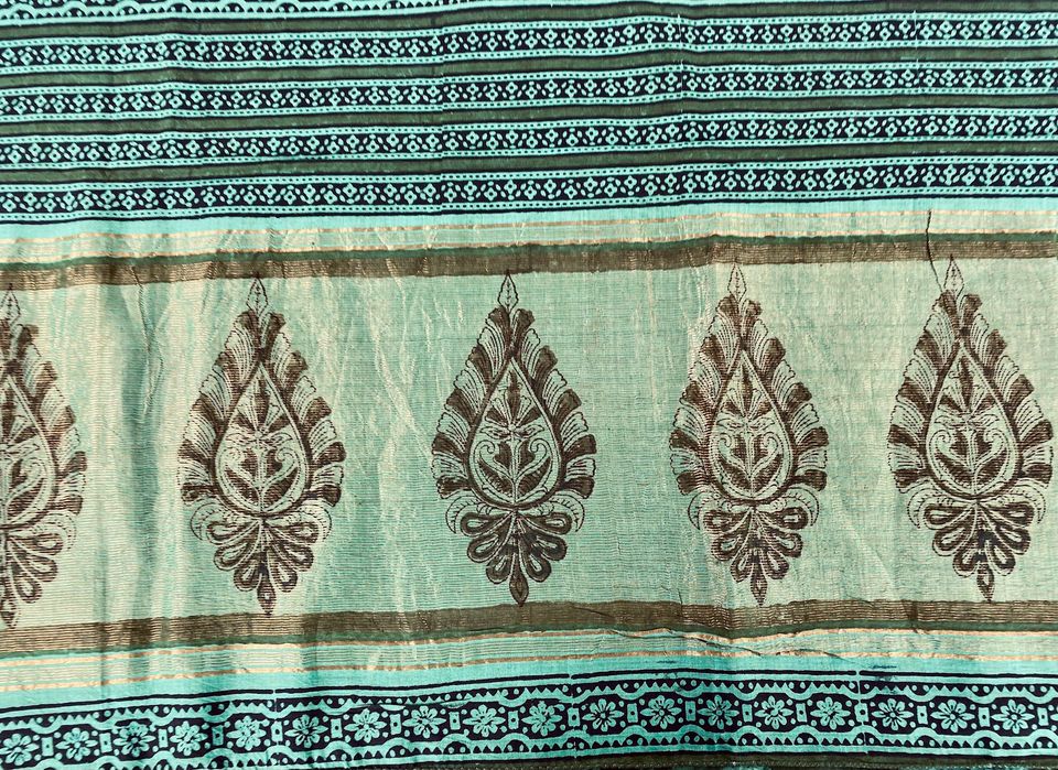 Mangalgiri Saree w/ Bagru Hand block Print- Green