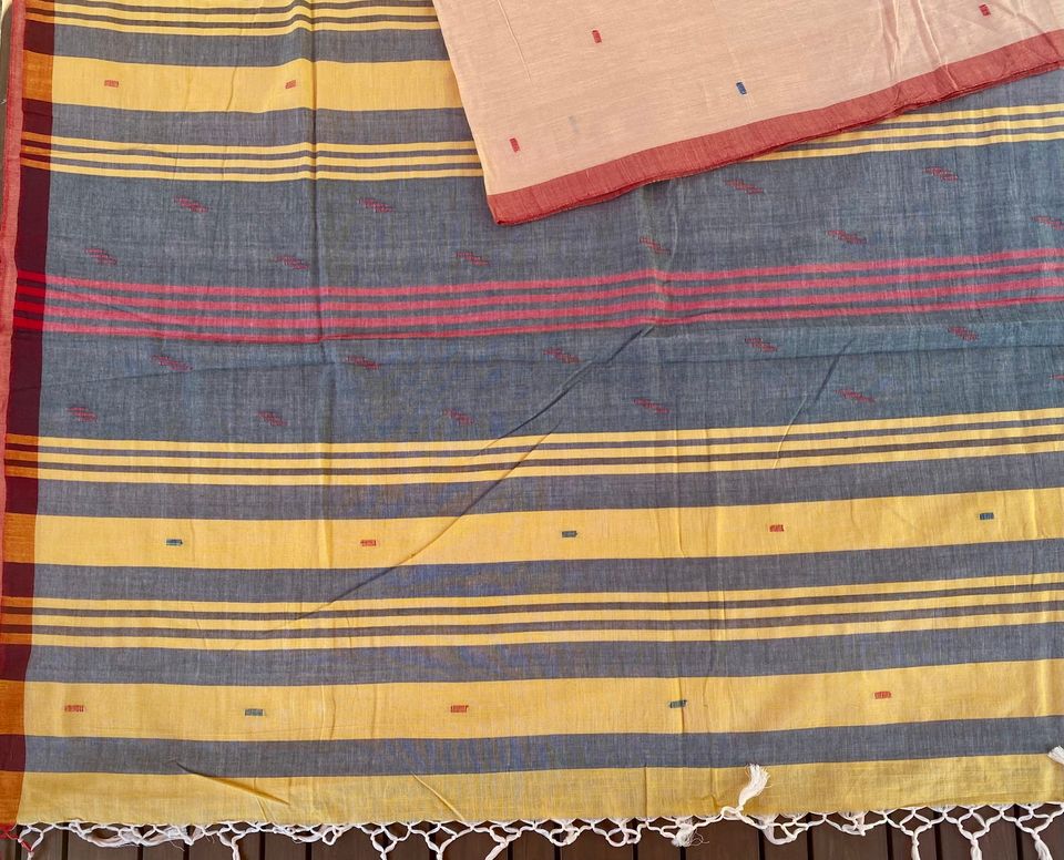 Muslin Jamdani Handloom Saree - Yellow