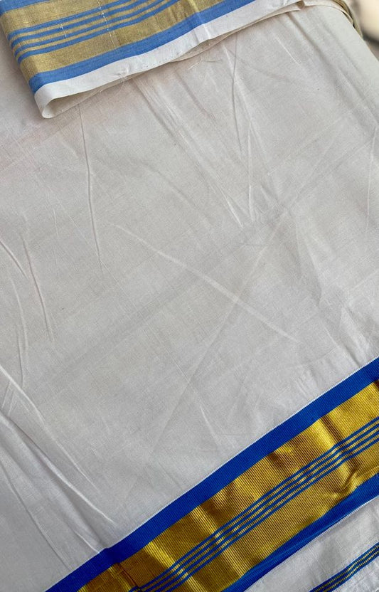 Kasavu Handloom Saree - Off White w/ Blue