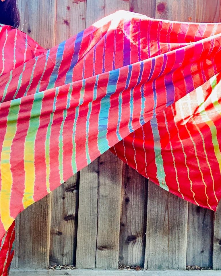 Hand crafted Leheria Tie-Dye Tussar Silk Saree - Red