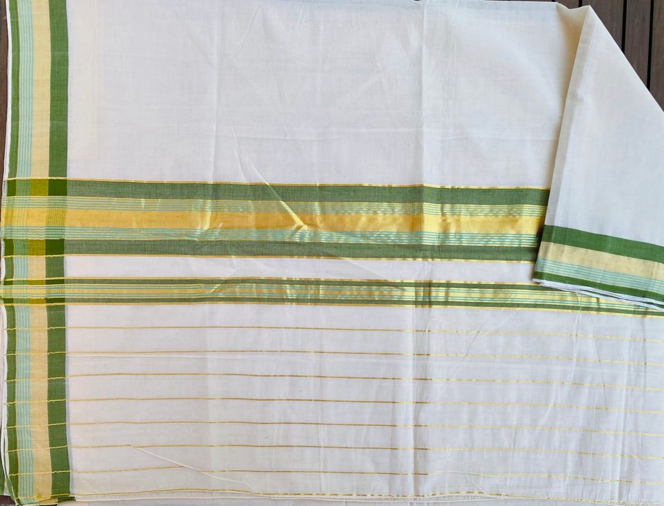 Kasavu Handloom Saree - Off White w/Green