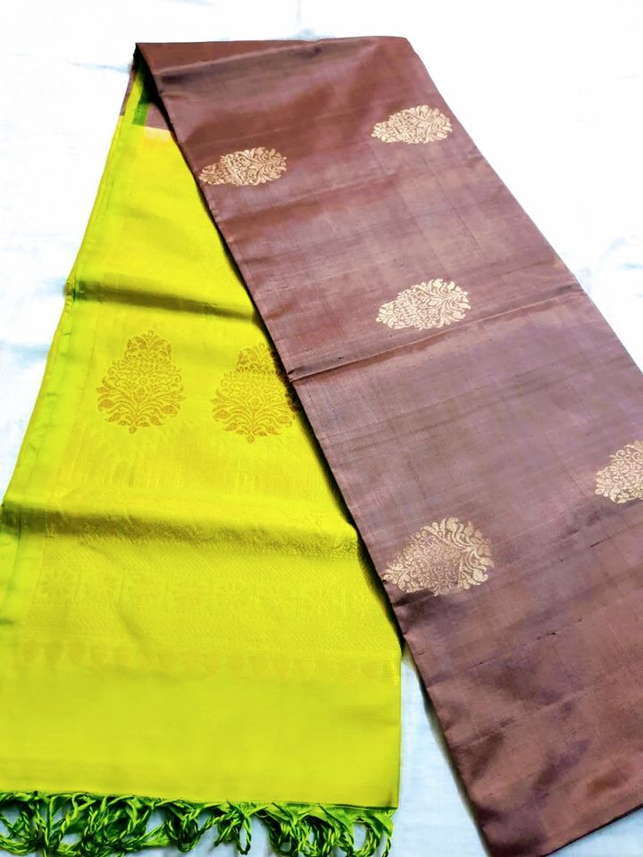 Venkatagiri Silk Saree - Rose Taupe w/ Lime green