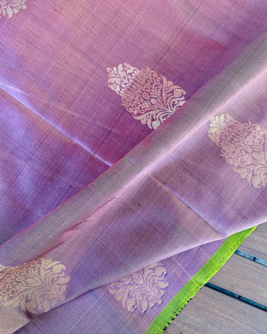 Venkatagiri Silk Saree - Rose Taupe w/ Lime green