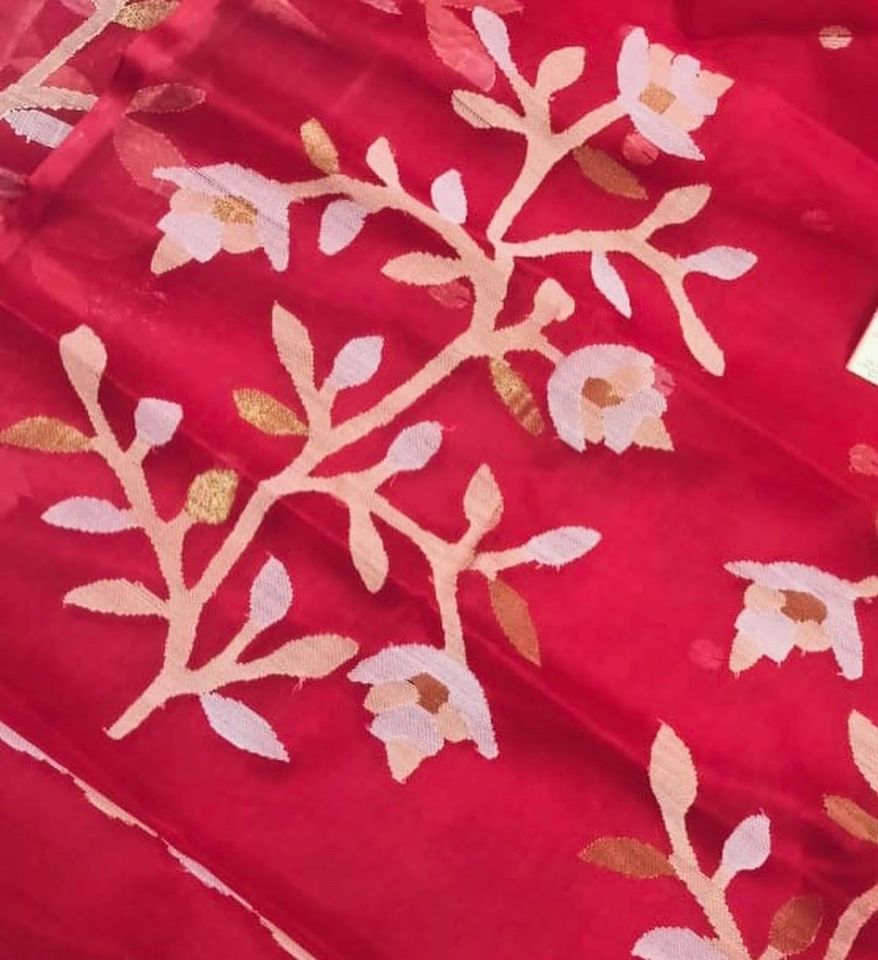 Silk Jamdani Handloom Saree - Red