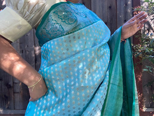 Venkatagiri Silk Saree - Sky blue w/ Teal