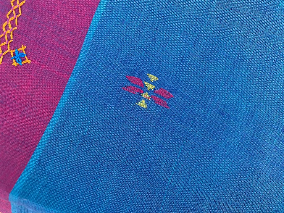 Khadi Saree w/ Lambani embroidery - Blue w/ Fuchsia