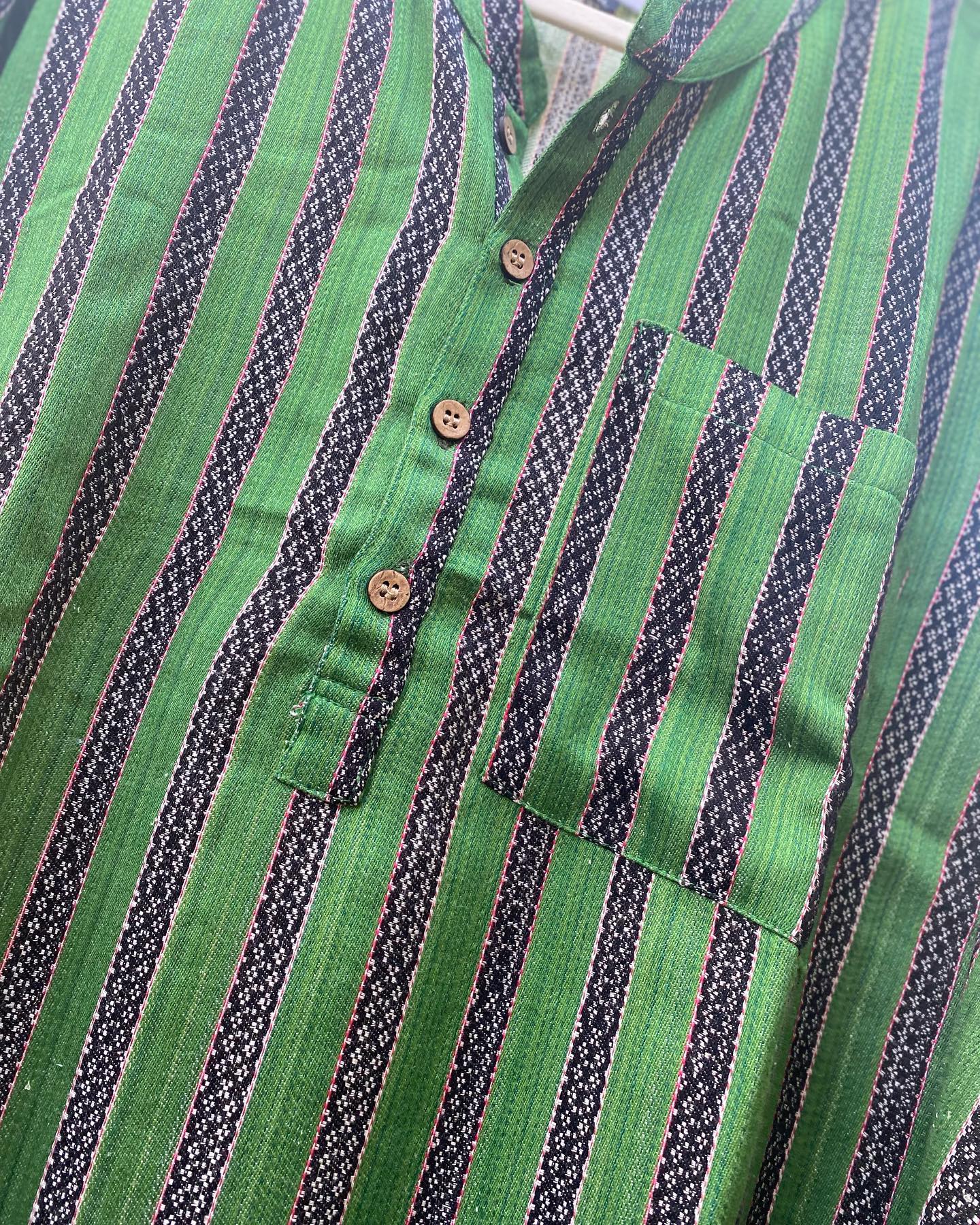 Men's Mashru Kurta - Green stripes